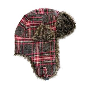 Dakota Dan Tropper Hat Womens Ear Flap Pink Plaid Faux Fur one size fits all